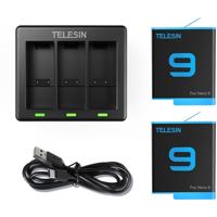 Telesin Charger For 3 Batteries + 2X accu voor GoPro 9,10,11,12
