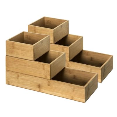 Set van 6x bestekbakken/keuken organizers verschillende formaten bamboe hout