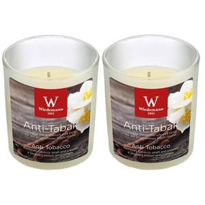 Trend Candles Geurkaars - 2x - in glas - Anti tabac aroma - 25 branduren - 7 x 8 cm