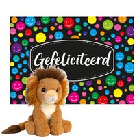Keel toys - Cadeaukaart Gefeliciteerd met knuffeldier leeuw 18 cm - Knuffeldier - thumbnail