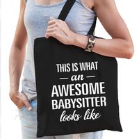 Awesome babysitter / oppas cadeau tas zwart voor dames - Feest Boodschappentassen - thumbnail