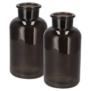 Bloemenvaas melkbus fles model - 2x - helder gekleurd glas - zwart - D10 x H20 cm