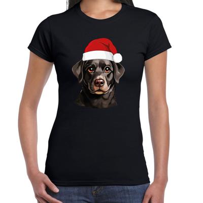 Kerst T-shirt voor dames - Labrador Retriever met kerstmuts - zwart - Kerstfeest Kerst T-shirt voor dames - Labrador Retriever met kerstmuts - zwart - Kerstfeest