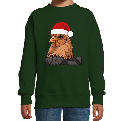 Kersttrui / sweater boerderijdieren - kinderen - Kip - groen - kerstmuts - Kerstmis