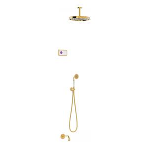 Regendouche set electronisch Tres Shower Technology Classic | Inbouw | Thermostaatkraan | 3-weg | Vintage | Goud glans