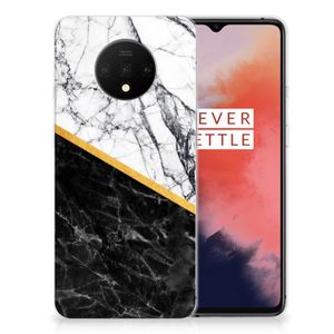 OnePlus 7T TPU Siliconen Hoesje Marmer Wit Zwart - Origineel Cadeau Man