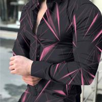 Bon&Bon LEGND Men's Geometric Graphic Long Sleeve Collar Shirt - Black Multicolor-6 / M