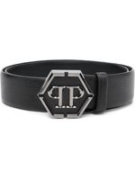 Philipp Plein ceinture en cuir à boucle logo Hexagon - Noir - thumbnail