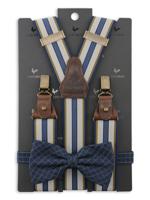 Bretels En Vlinderdas Combipack | Blauw / Geel / Lichtgrijs | Traditionele Bretels Voor Heren | Peaky Blinders