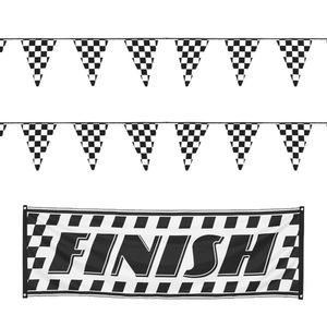 Finish/racing feest thema versiering pakket 3-delig geblokt zwart/wit