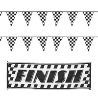 Finish/racing feest thema versiering pakket 3-delig geblokt zwart/wit