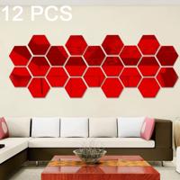 12 stuks 3D zeshoekige muur Stickers mirrorset grootte: 10 * 10cm (rood)