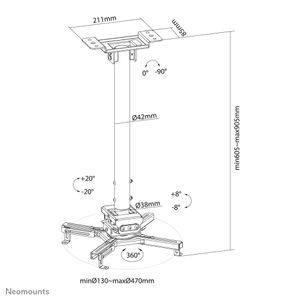 Neomounts CL25-540BL1 Beamer-plafondbeugel Plafondhouder, Kantelbaar en zwenkbaar, In hoogte verstelbaar, Roteerbaar Afstand vloer-plafond (max.): 90.5 cm Zwart