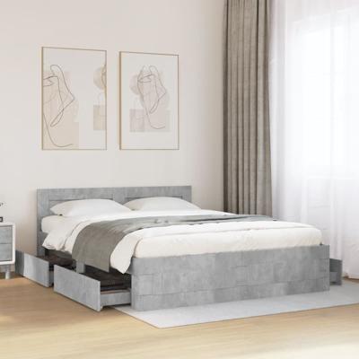 Bedframe met hoofdeinde bewerkt hout betongrijs 150x200 cm