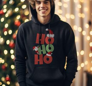Kersttrui Rood en groene tekst hoodie 'ho ho ho'