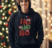 Kersttrui Rood en groene tekst hoodie 'ho ho ho'