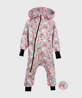 Onepiece French Terry Jumpsuit Butterflies And Flowers Grey - thumbnail