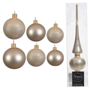 Groot pakket glazen kerstballen 50x champagne glans/mat 4-6-8 cm met piek glans