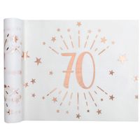Tafelloper op rol - 70 jaar verjaardag - wit/rose goud - 30 x 500 cm - polyester - thumbnail
