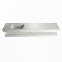 MONDIAZ ALAN-DLUX 200cm planchet Opalo. Vrijhangende wastafel CLOUD links zonder kraangat, kleur Opalo.