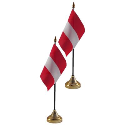 Oostenrijk tafelvlaggetjes - 2x stuks - 10 x 15 cm - met gouden standaard - H27 cm - versiering