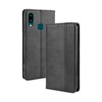 Voor Galaxy A10s magnetische Buckle retro Crazy Horse textuur horizontale Flip lederen draagtas met houder & kaartsleuven & fotolijstjes (zwart)