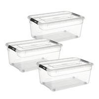 5Five opberg kist met deksel - 3x - Box - 40 liter - 58 x 39 x 26 cm - kunststof - transparant
