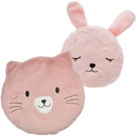 Dieren sierkussens kinderkamer - kat/poes en konijn - roze - 30/27 cm - polyester Dieren sierkussens kinderkamer - kat/poes en konijn - roze - 30/27 cm - polyester