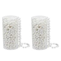 Kralenslinger - 2x - wit - kunststof - 8 meter - kerstversiering/kerstslingers