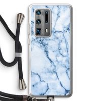 Blauw marmer: Huawei P40 Pro Plus Transparant Hoesje met koord