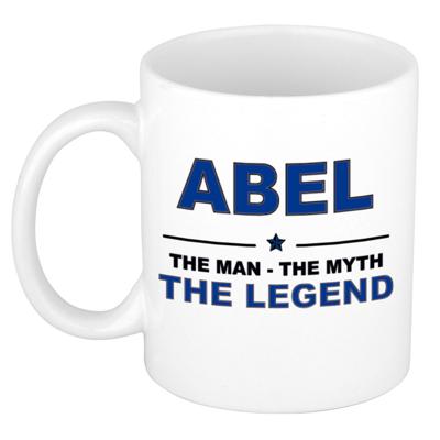 Abel cadeau mok - man myth legend - naam koffiemok / beker - wit en blauw - 300 ml