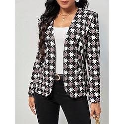 Dames Blazer Werk Zak Pied-de-poule Comfortabel Modieus Normale pasvorm bovenkleding Lange mouw Lente Zwart S Lightinthebox