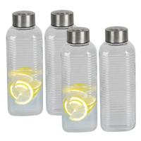 Urban Living Waterfles/drinkfles Vertigo - 4x - glas - transparant - met RVS dop - 750 ml