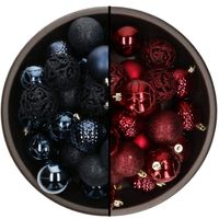 74x stuks kunststof kerstballen mix van donkerblauw en donkerrood 6 cm - Kerstbal - thumbnail