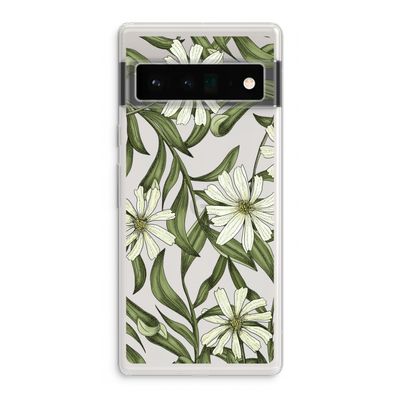 Wit bloemenpatroon: Google Pixel 6 Pro Transparant Hoesje