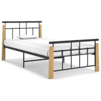 Bedframe metaal en massief eikenhout 100x200 cm - thumbnail