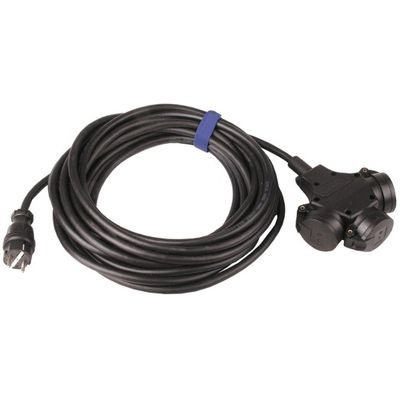 Rubber verlengkabel (zwart) 3-voudige contactdoos en zware rubberkabel H07RN-F 25 meter 3 x 2,5mm