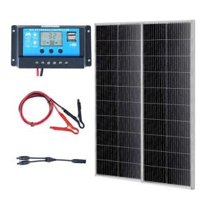 VEVOR 200W zonnepaneel set van 2 12V monokristallijne zonnemodule plus laadregelaar 16,66A zonnestelsel conversiepercentage van 23% Compatibel met AGM, GEL, FLD, LI accu's Ideaal voor campers, jachten, accessoires