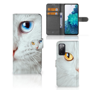 Samsung Galaxy S20 FE Telefoonhoesje met Pasjes Witte Kat