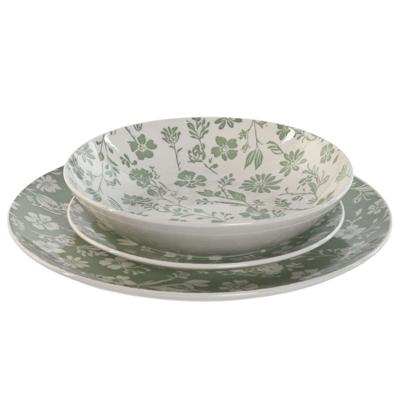 Serviesset Home ESPRIT Wit Groen Porselein Gebloemd 27 x 27 x 2 cm 18 Onderdelen
