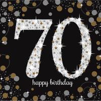 Feest servetten 70e verjaardag - 16x st - zwart - 33 x 33 cm - confetti print - 70 jaar