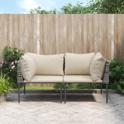 Tuinhoekbanken met kussens 2 st poly rattan grijs