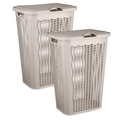 Wasmand Ventilation - 2x - met deksel - beige - kunststof - 51 liter - 43 x 35 x 61 cm