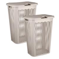 Wasmand Ventilation - 2x - met deksel - beige - kunststof - 51 liter - 43 x 35 x 61 cm