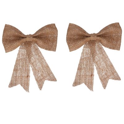 4x Kersthangers naturel strik van jute met glitters 24 cm