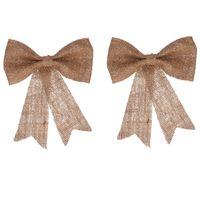 4x Kersthangers naturel strik van jute met glitters 24 cm