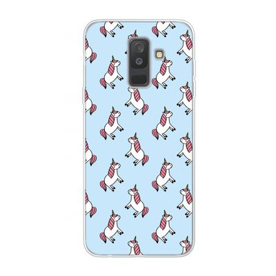 Eenhoorns overal: Samsung Galaxy A6 Plus (2018) Transparant Hoesje