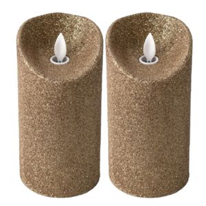 LED kaars/stompkaars - 2x stuks - goud - H15 cm - glitters