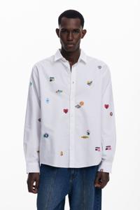 Overhemd met lange mouwen en tekeningen - WHITE - S