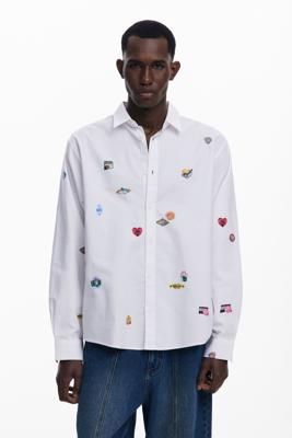 Overhemd met lange mouwen en tekeningen - WHITE - L